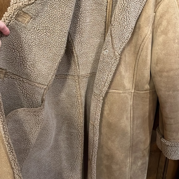 Lands End Sherpa Winter Coat Tan Petite Medium - Picture 4 of 5